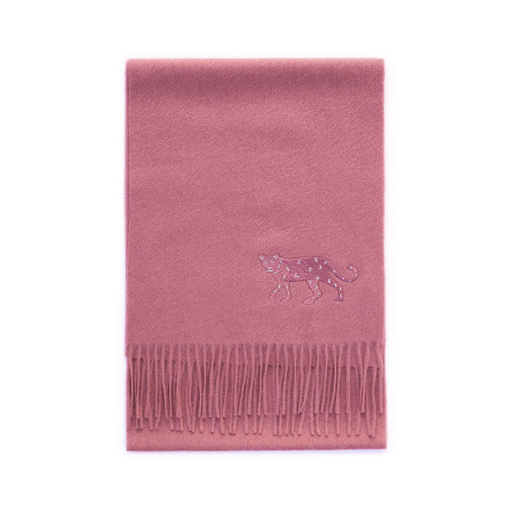 Cashmere Scarf With Leopard Embroidery - Dark Pink