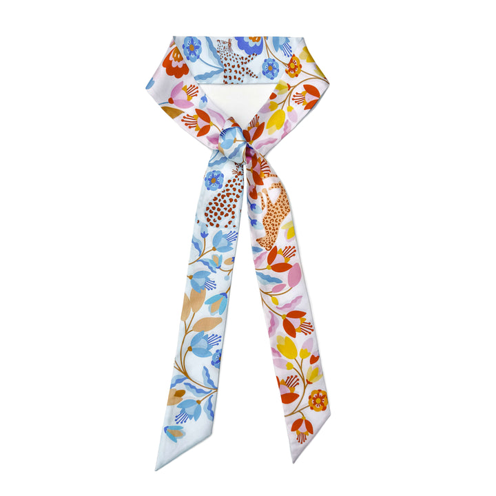 Silk Skinny Scarf Pink Blossom Jungle