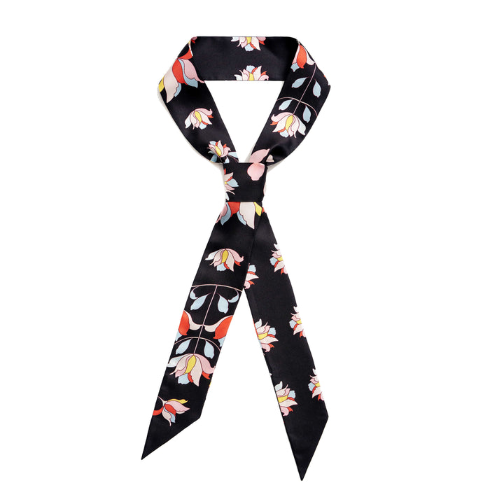 Silk Skinny Scarf Midnight Garden