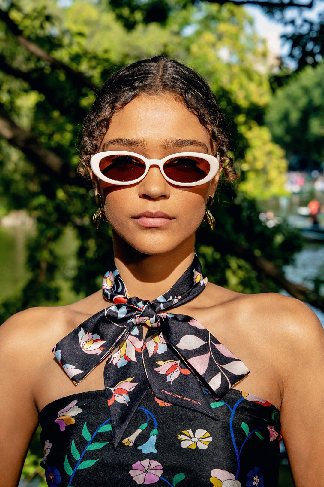 Silk Skinny Scarf Midnight Garden