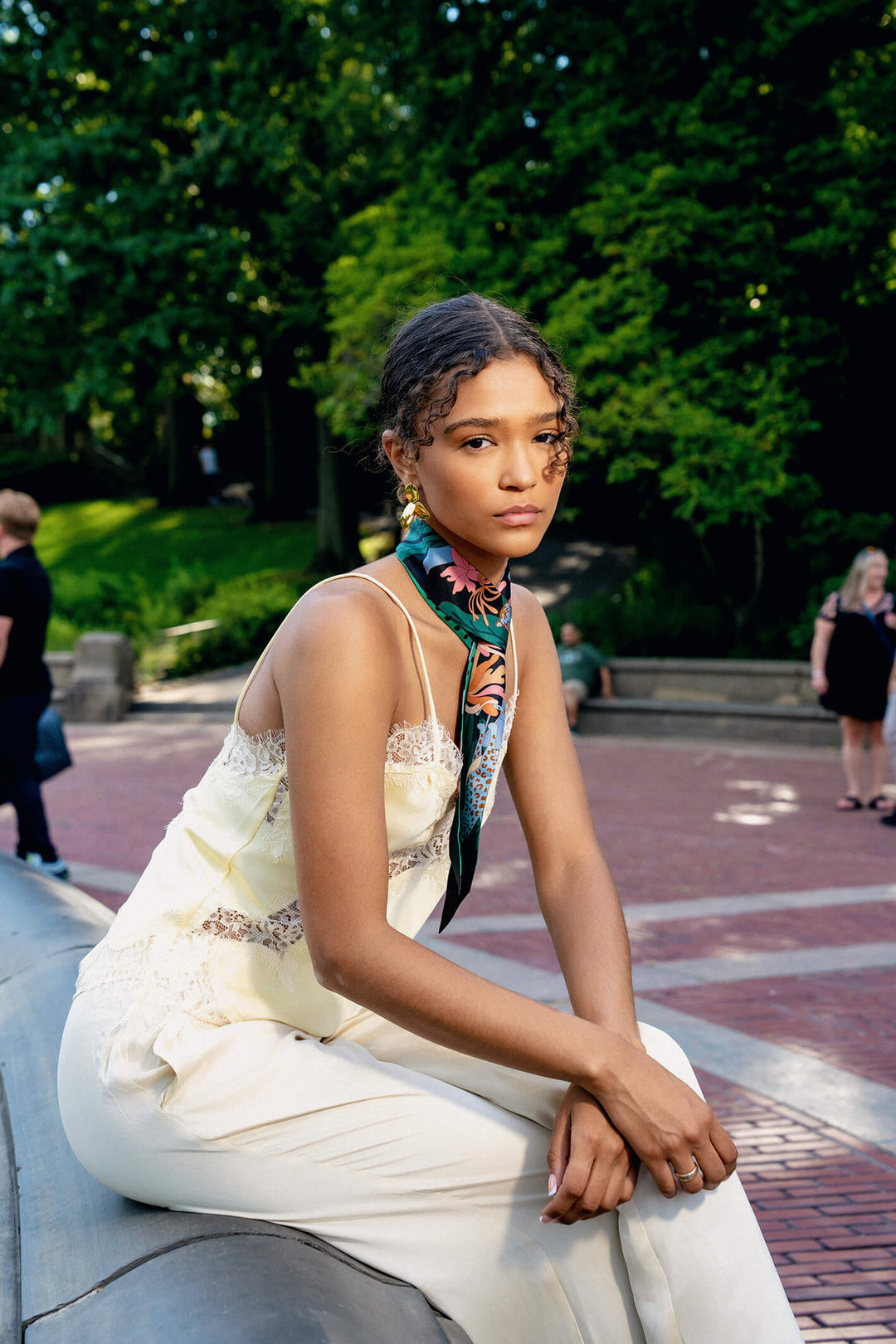 Silk Skinny Scarf Night Jungle Gathering