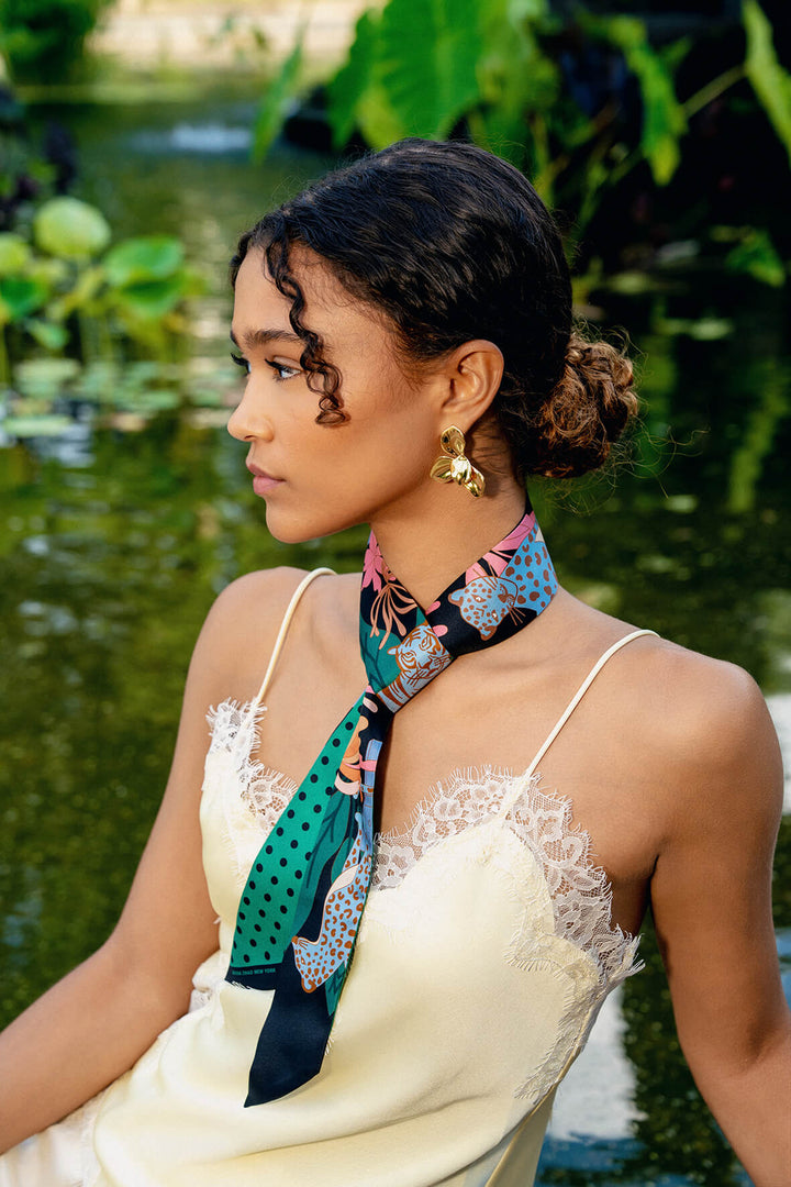 Silk Skinny Scarf Night Jungle Gathering