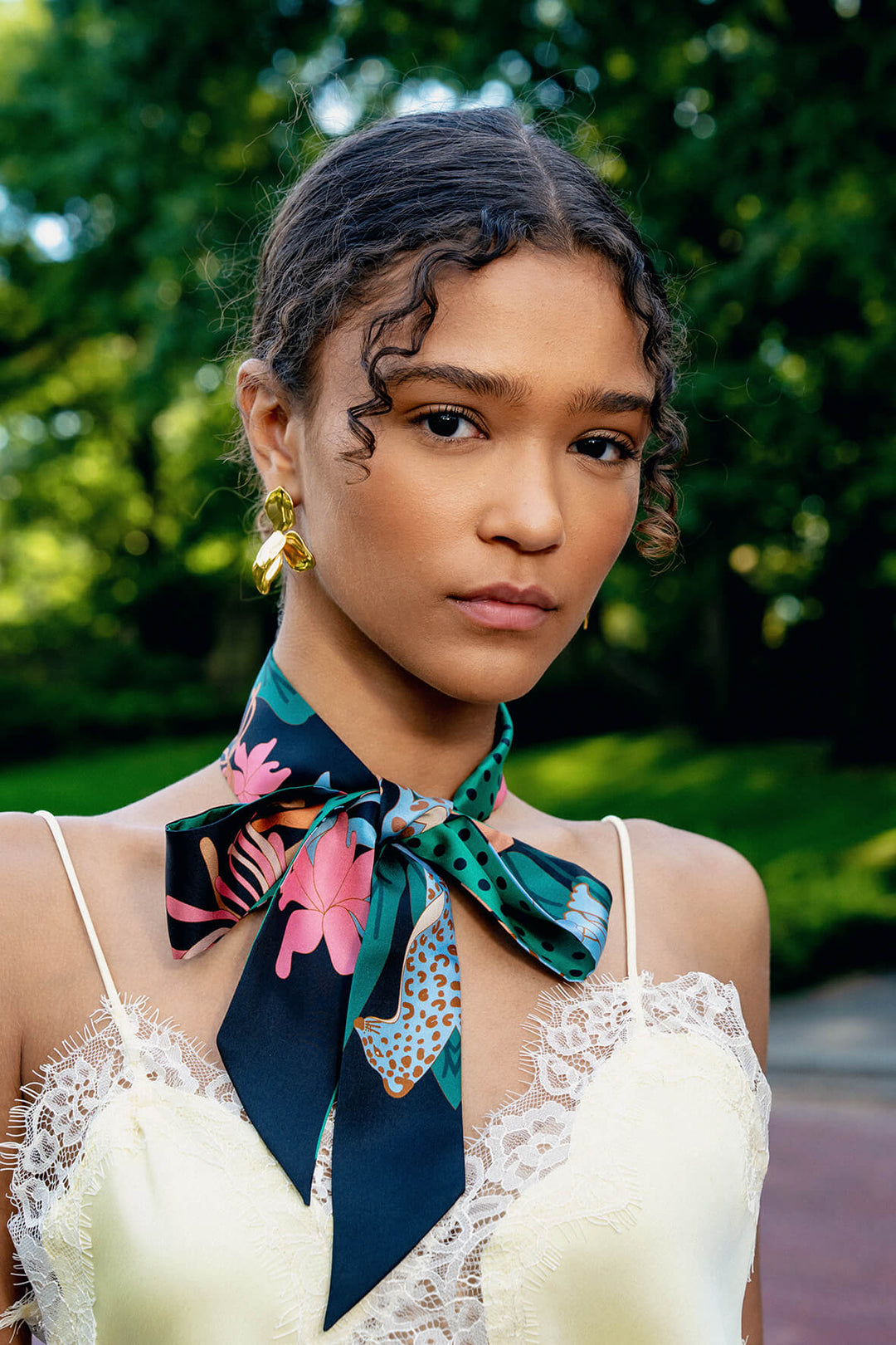 Silk Skinny Scarf Night Jungle Gathering