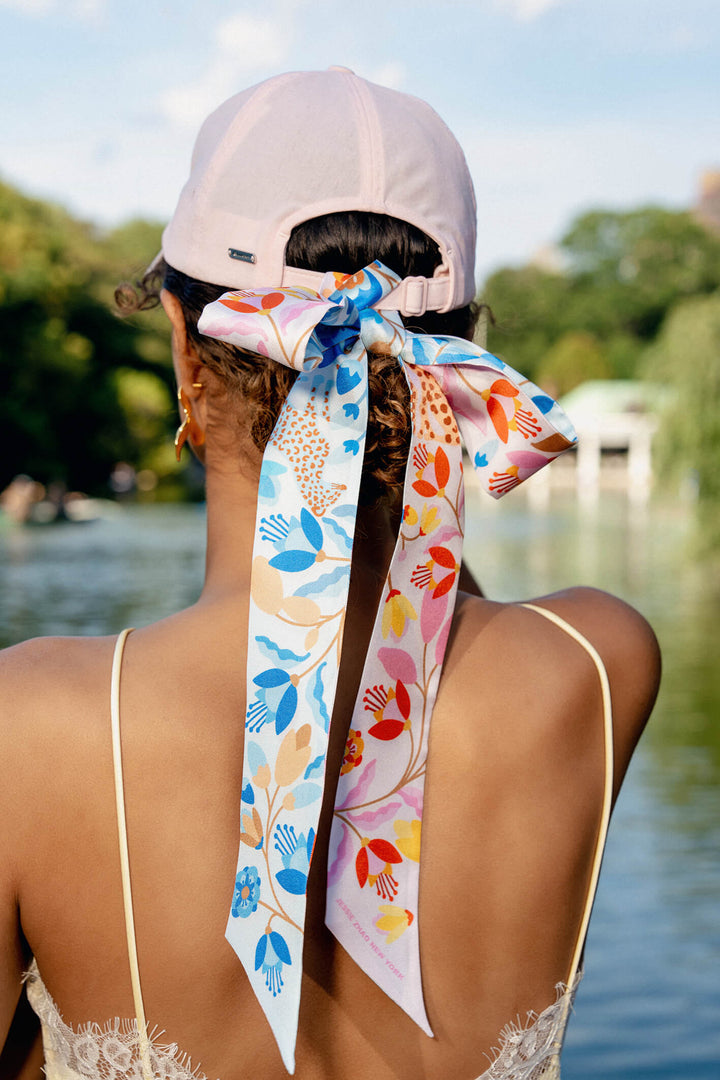 Silk Skinny Scarf Pink Blossom Jungle