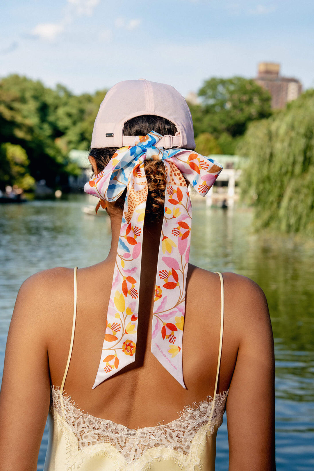 Silk Skinny Scarf Pink Blossom Jungle