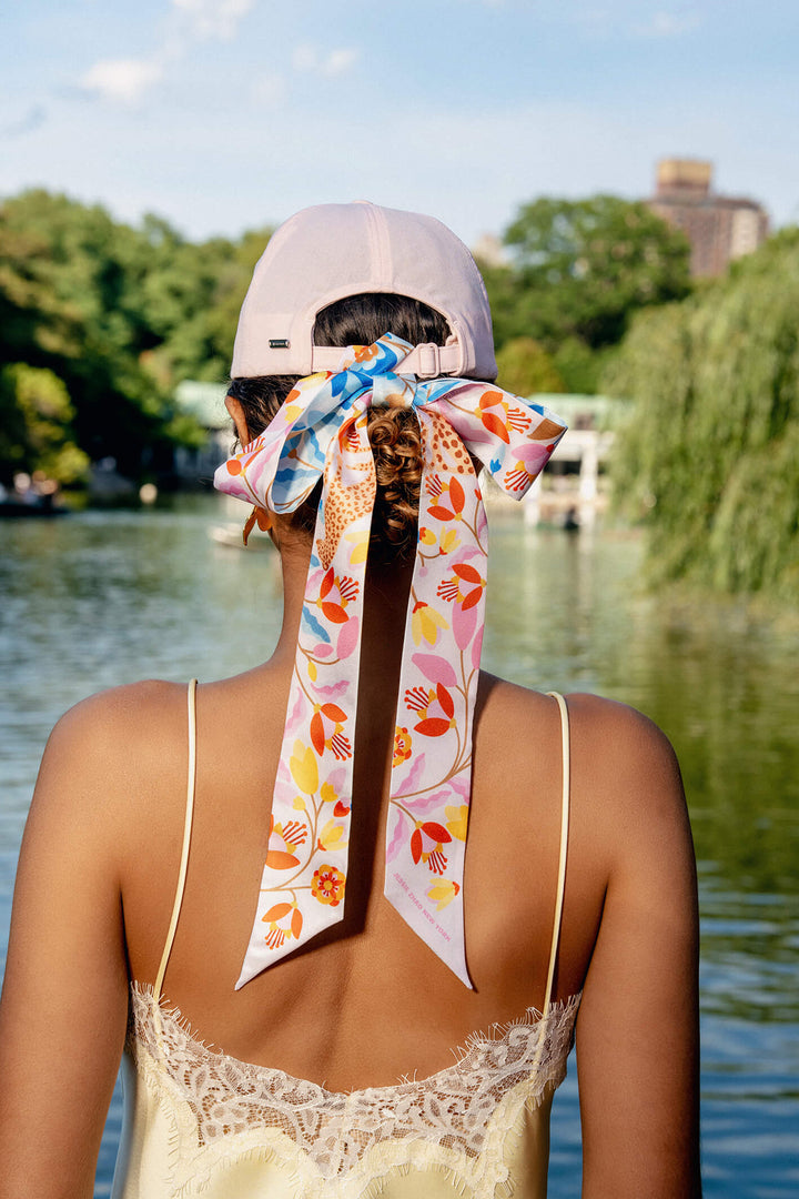 Silk Skinny Scarf Pink Blossom Jungle