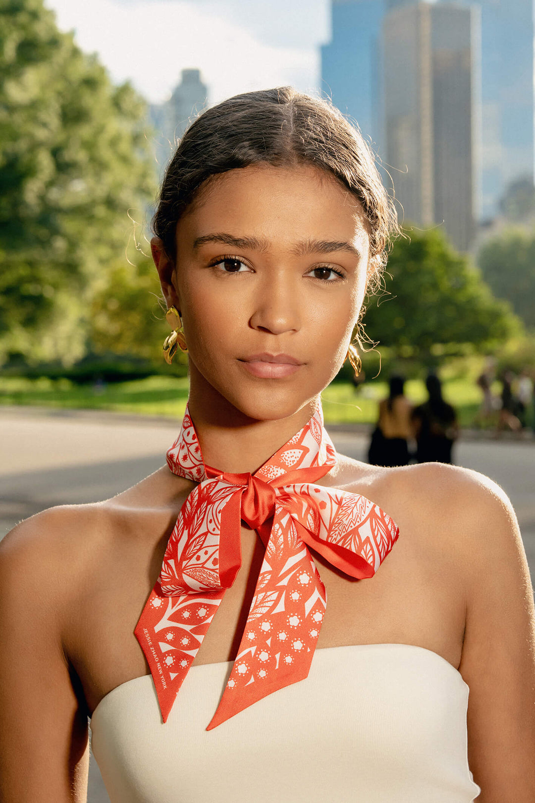 Silk Skinny Scarf Scarlet Tree of Life