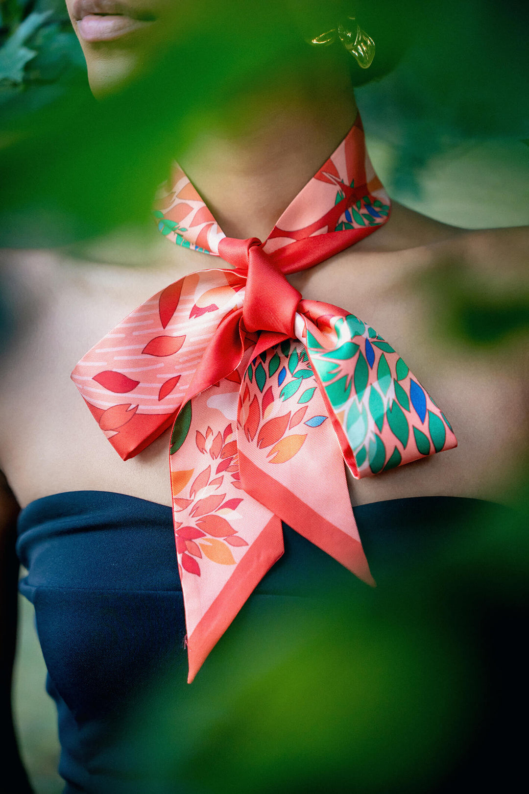 Silk Skinny Scarf Crossing Red