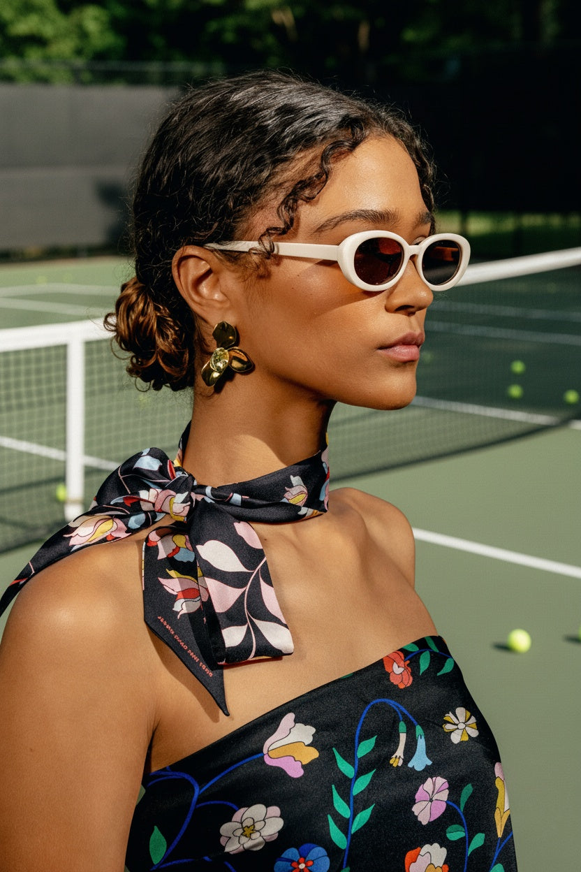 Silk Skinny Scarf Midnight Garden