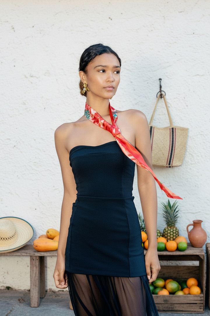 Silk Skinny Scarf Crossing Red