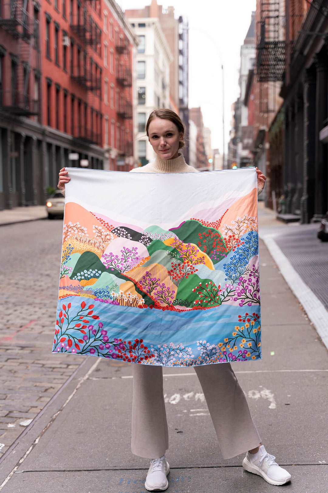 Double Sided Silk Scarf of Blossoming Valley