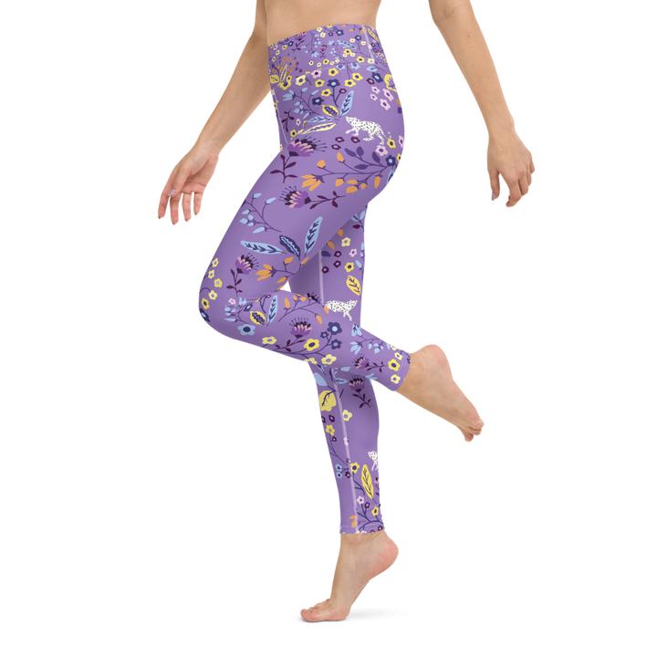 High Waist Yoga Leggings In Purple Garden
