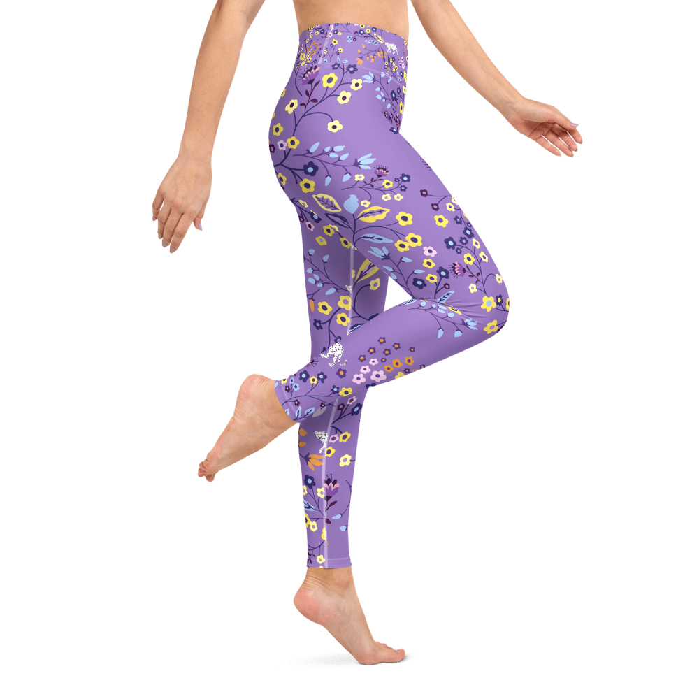 High Waist Yoga Leggings In Purple Garden