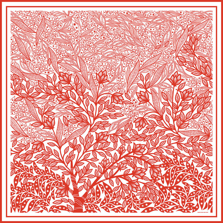 Double Sided Silk Scarf Of Scarlet Tree of Life