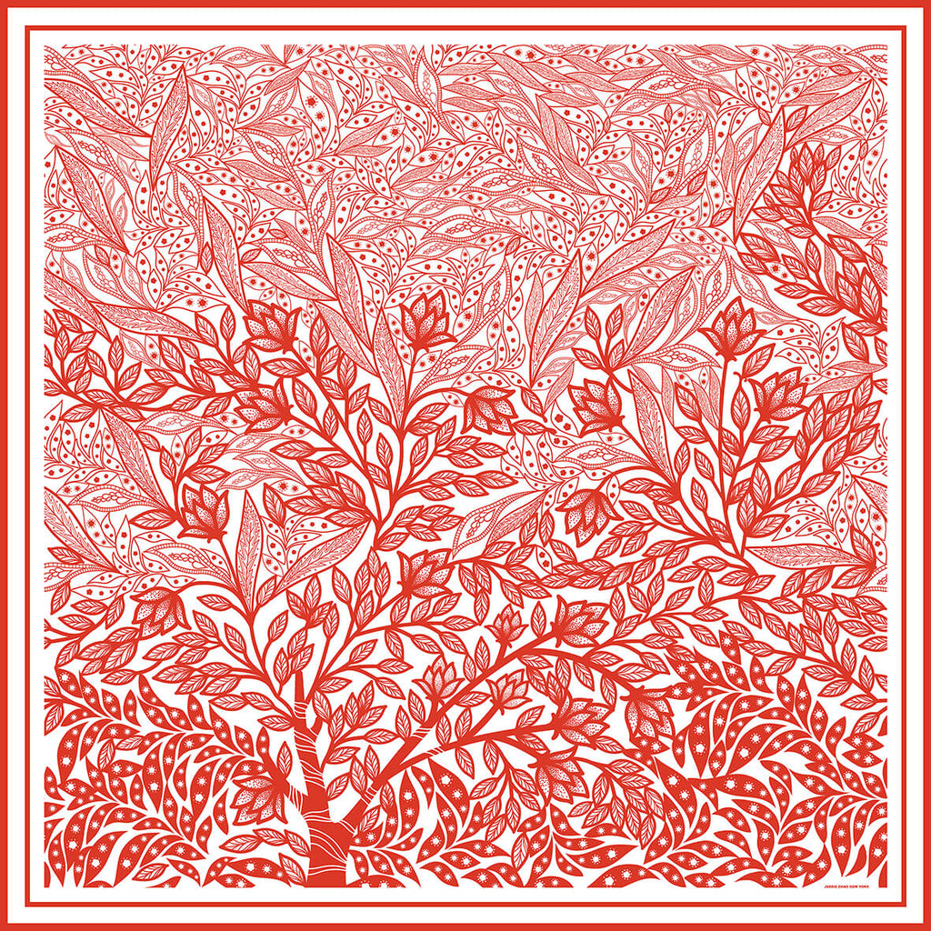 Double Sided Silk Scarf Scarlet Tree Life