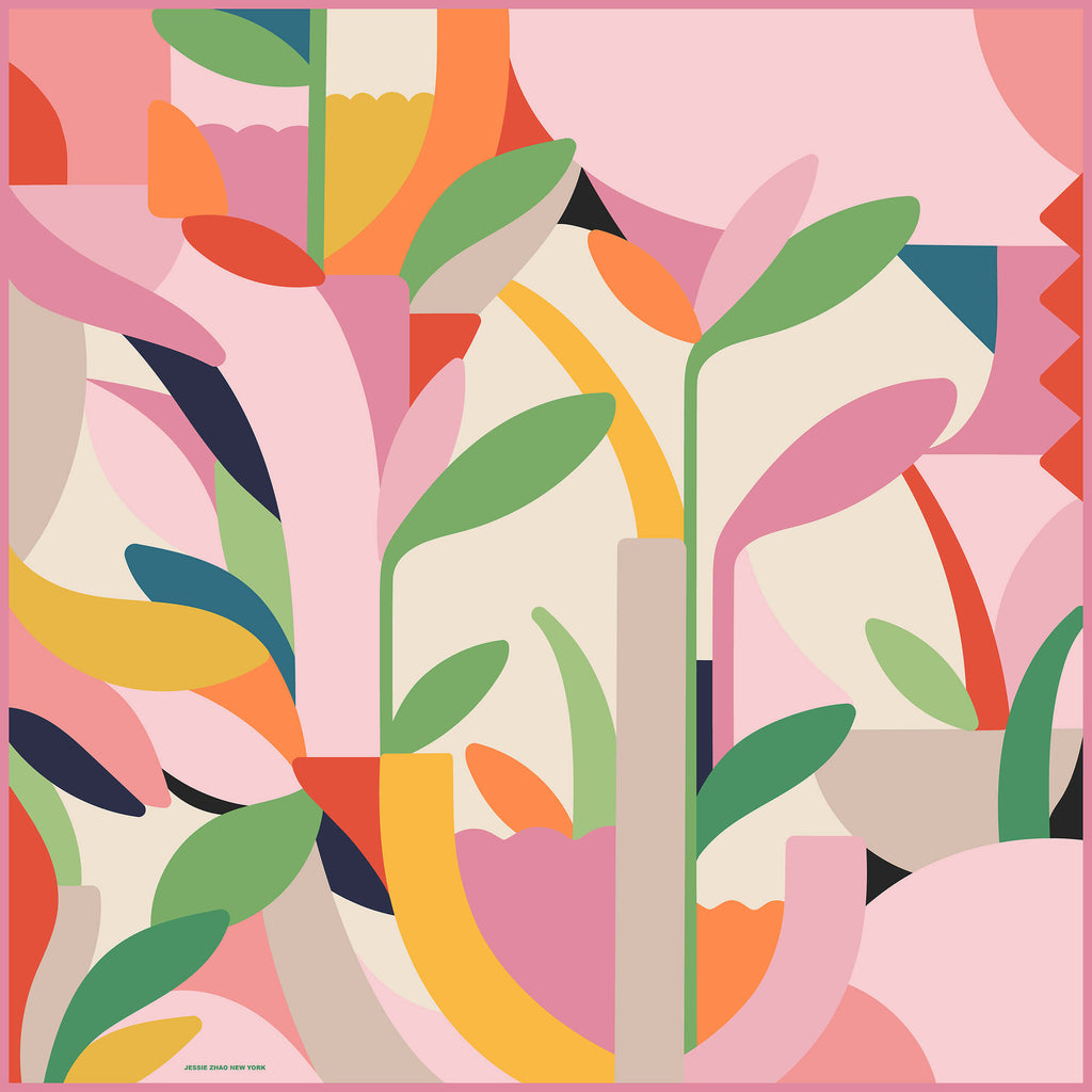 Double Sided Silk Scarf Spring Garden Harmony