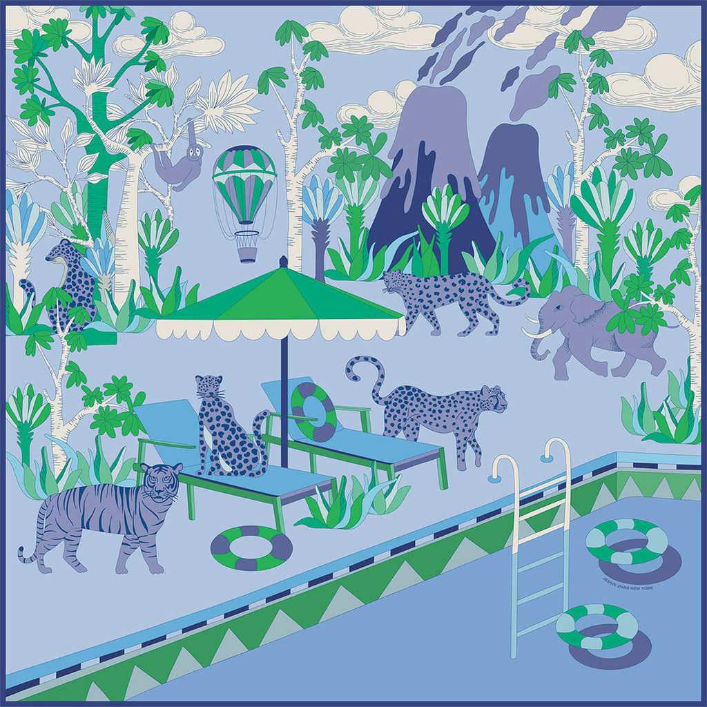 Double Sided Silk Scarf Jungle Party