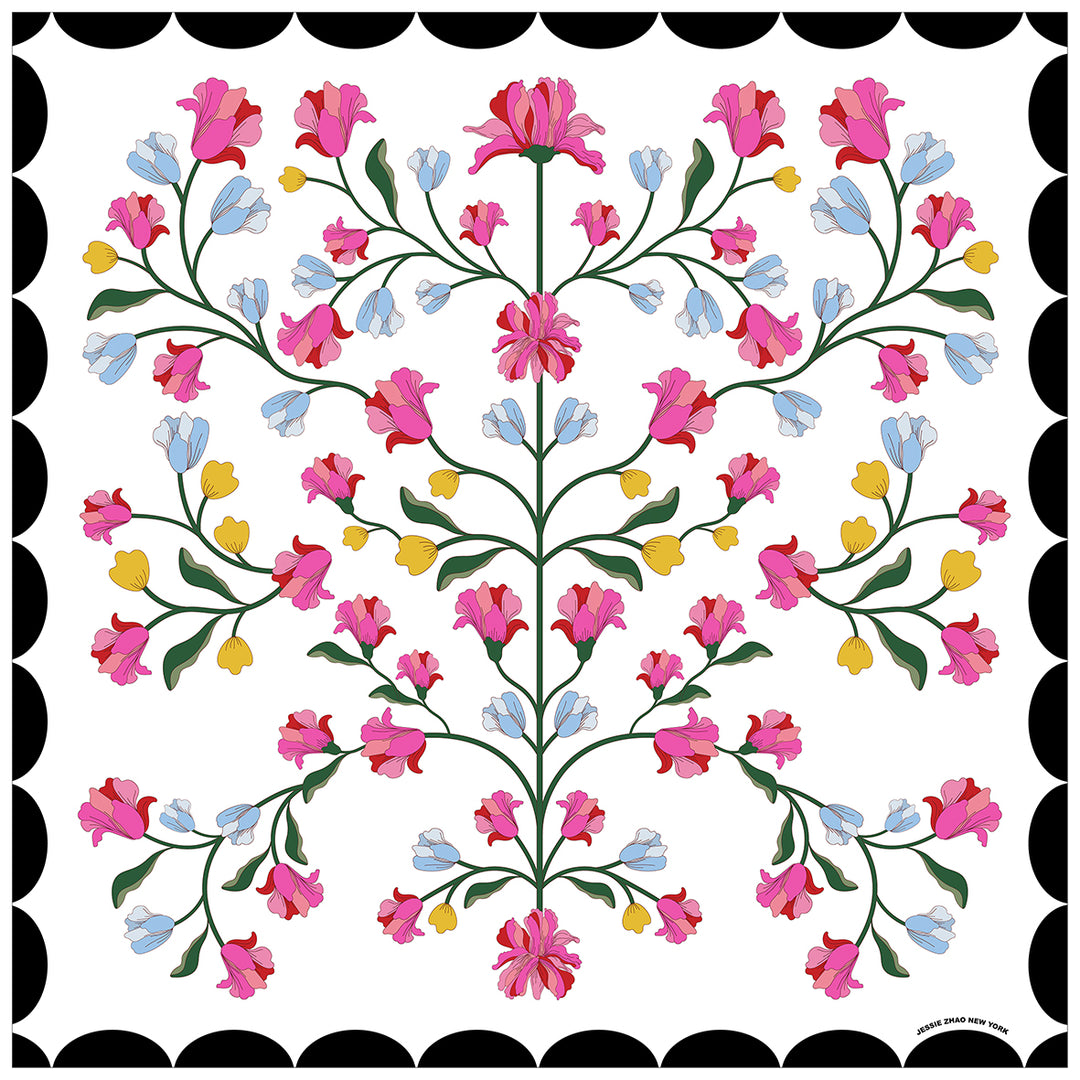 Double Sided Silk Scarf Floral Echo