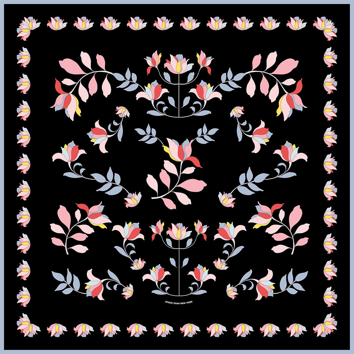 Double Sided Silk Scarf Midnight Garden