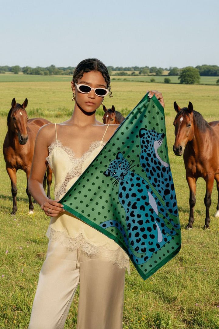 Twin Leopards Double Sided Silk Scarf
