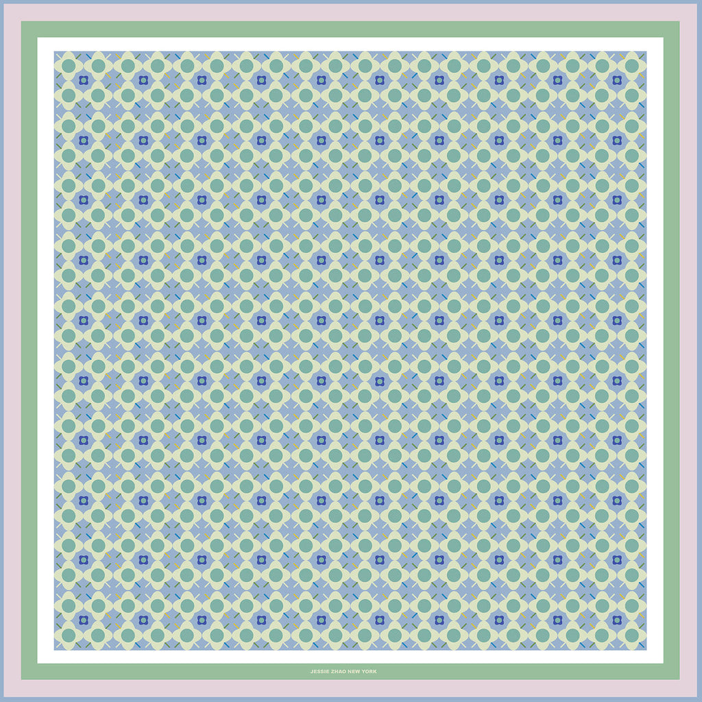 Double Sided Silk Scarf Of Polka Dot Bloom - Green