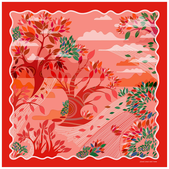 Double Sided Silk Scarf Crossing Red