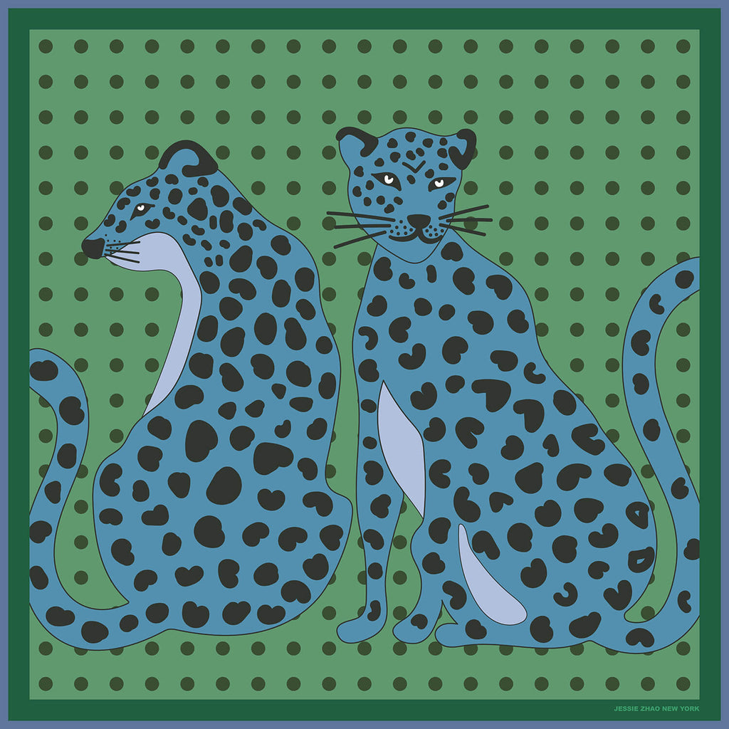 Twin Leopards Double Sided Silk Scarf