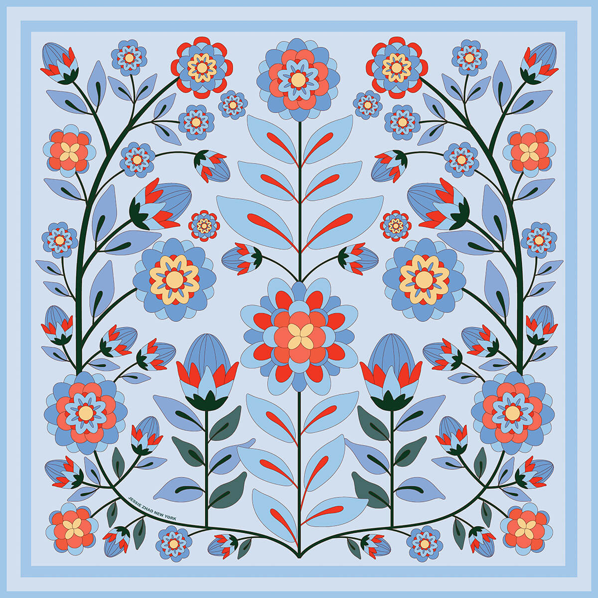 Double Sided Silk Scarf Of Pink Garden