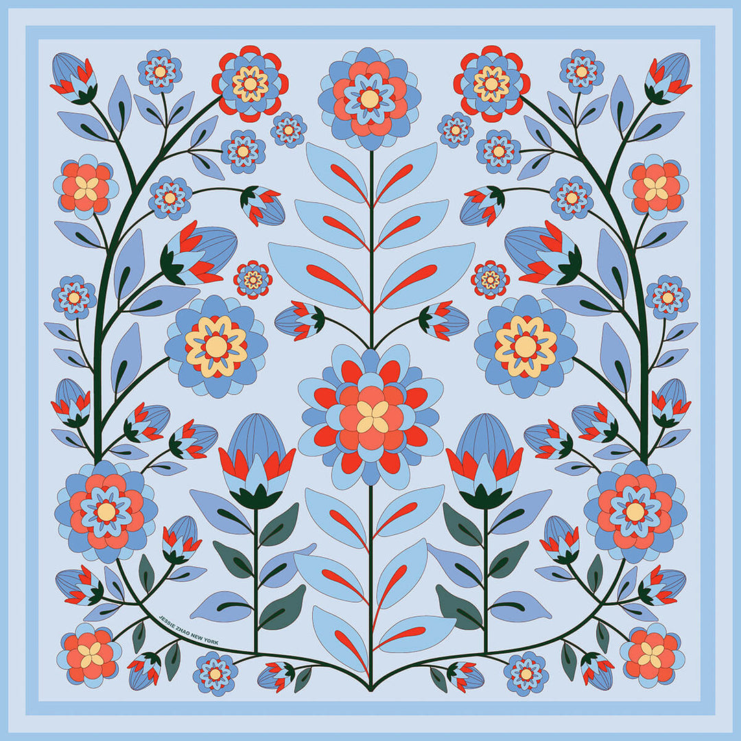 Double Sided Silk Scarf Of Pink Garden
