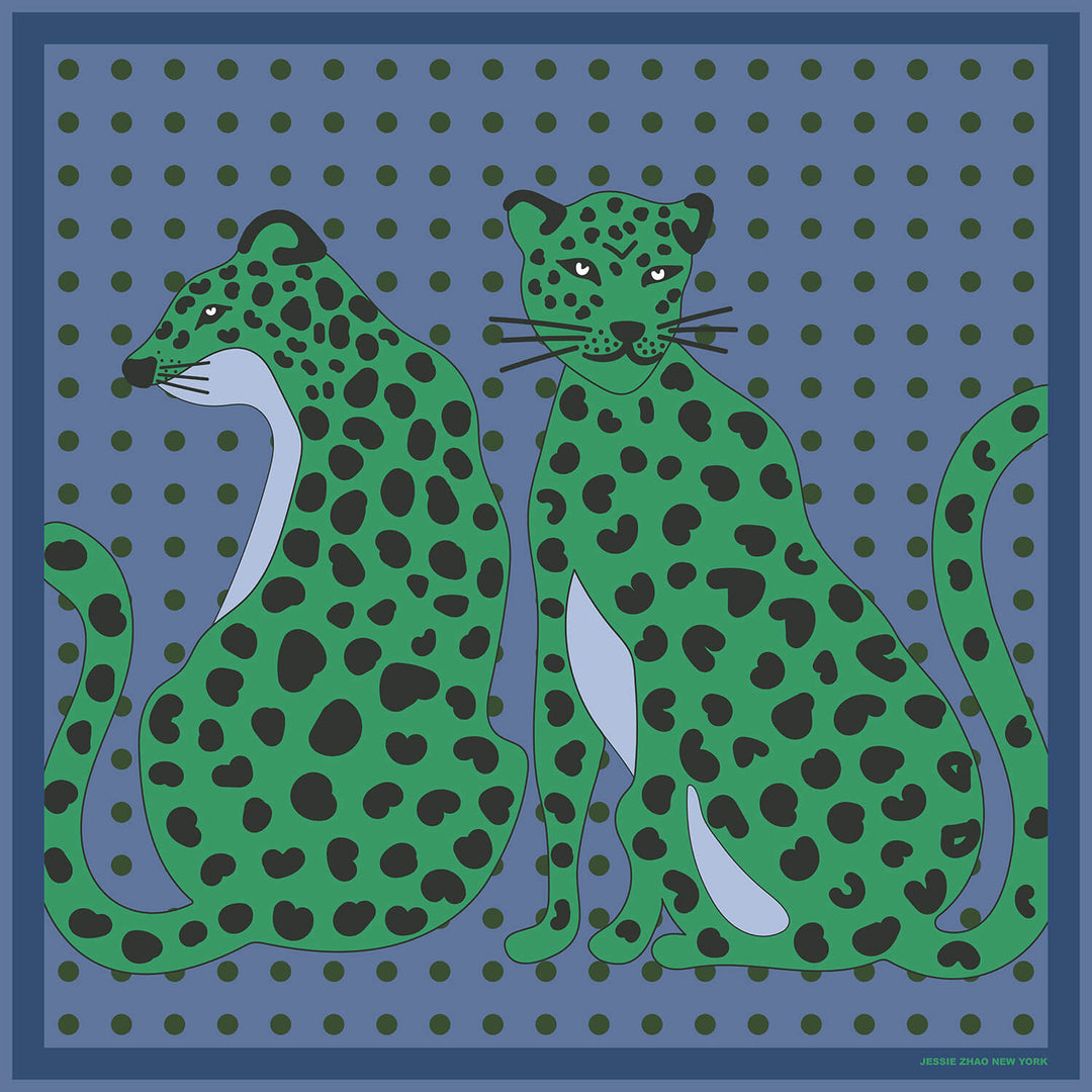 Twin Leopards Double Sided Silk Scarf