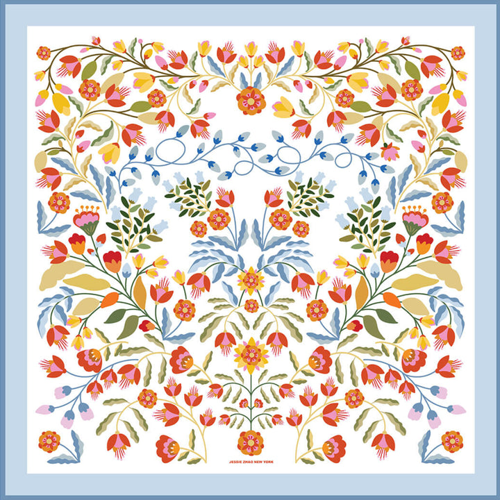 Porcelain Jardin Double Sided Silk Scarf