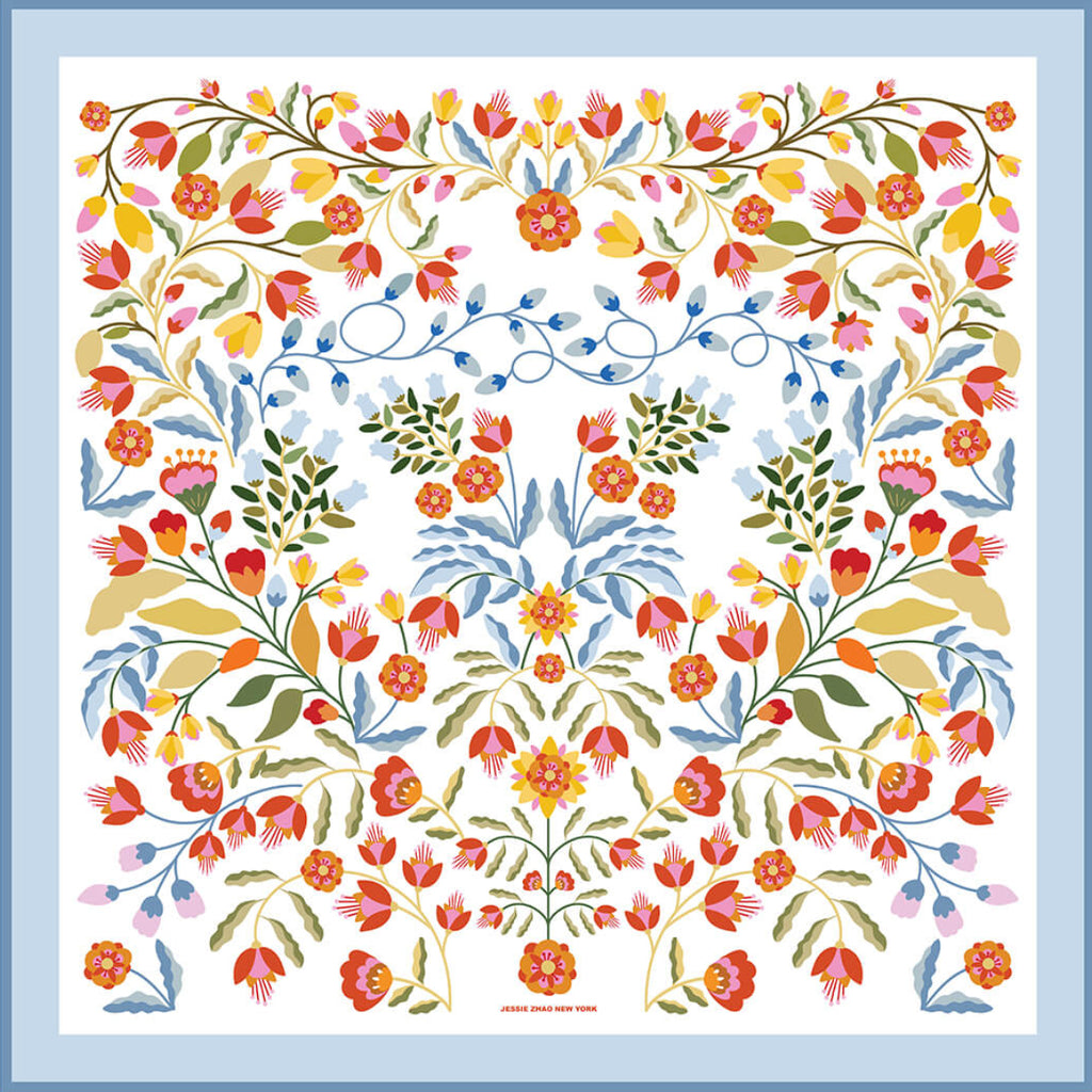 Porcelain Jardin Double Sided Silk Scarf