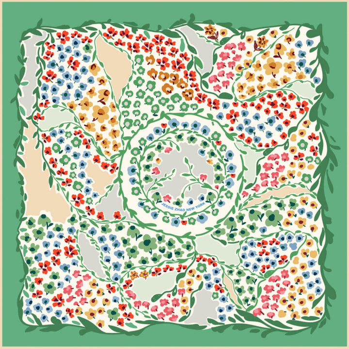Double Sided Silk Scarf of Garden