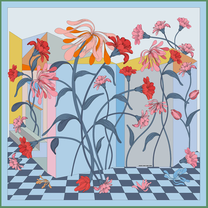 Double Sided Silk Scarf of Flowers Daydreams