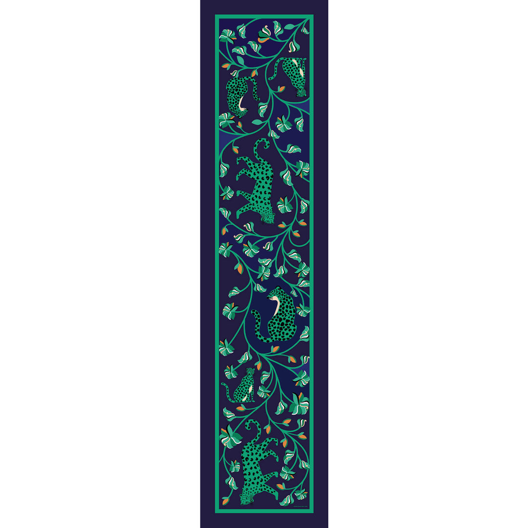 Leopards In The Verdant Wild Oblong Silk Scarf