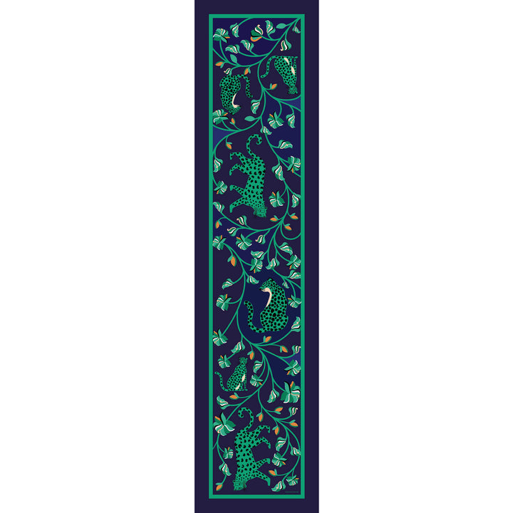 Leopards In The Verdant Wild Oblong Silk Scarf