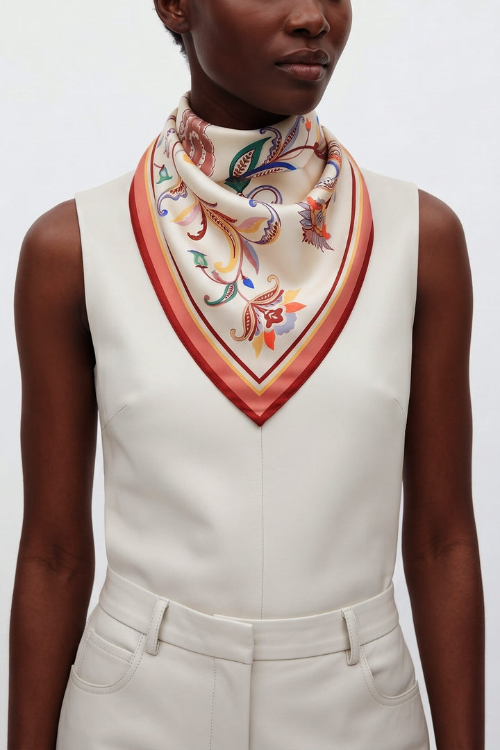 Terra Paisley Triangle Silk Scarf