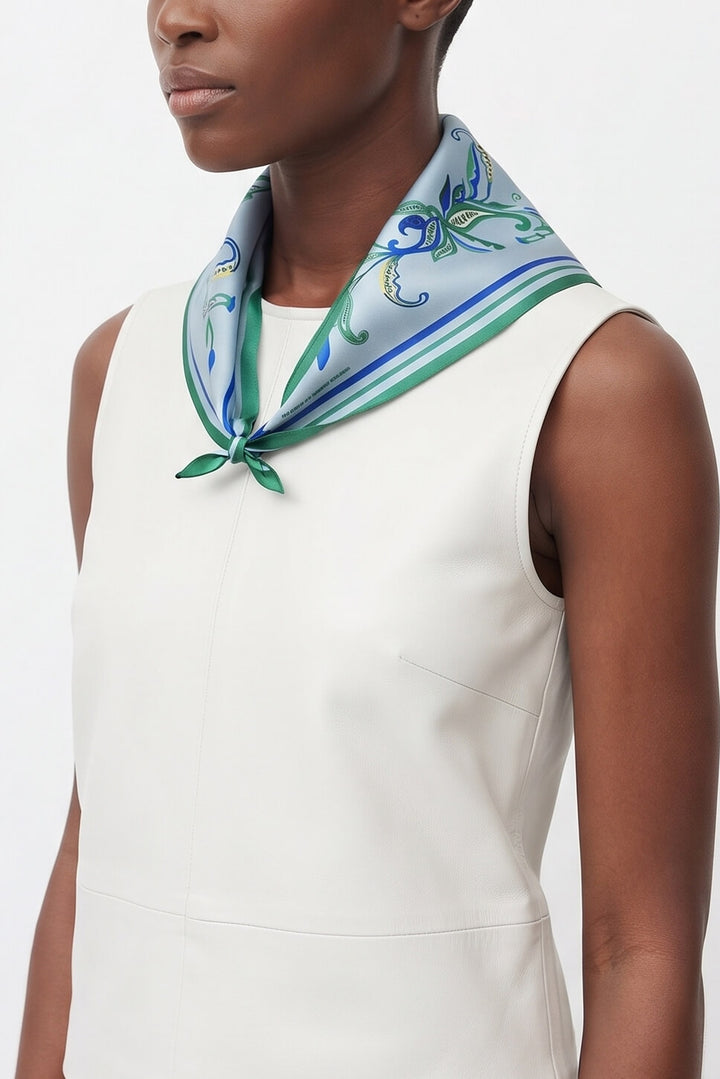 Aqua Paisley Triangle Silk Scarf