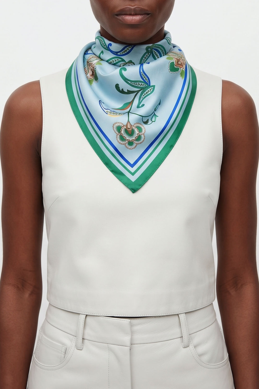 Aqua Paisley Triangle Silk Scarf