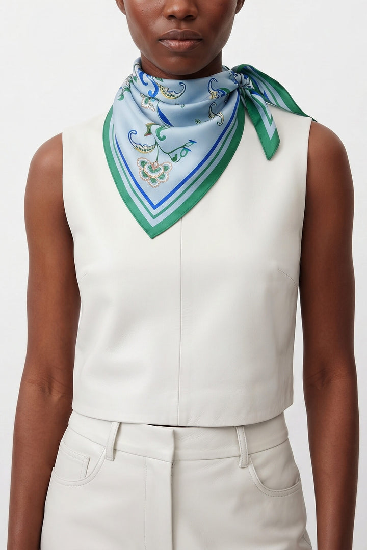 Aqua Paisley Triangle Silk Scarf