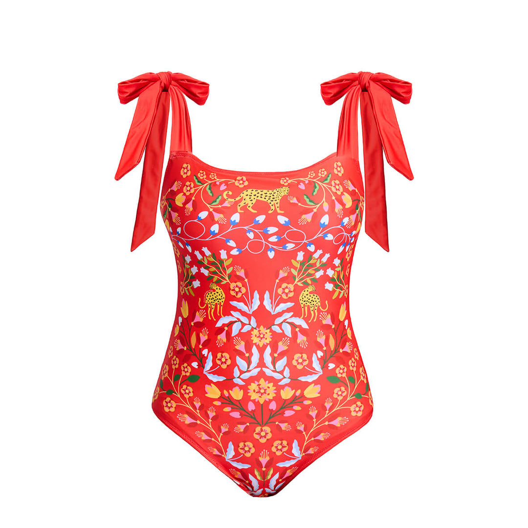 Red Blossom Reversible One-Piece Swimsuit