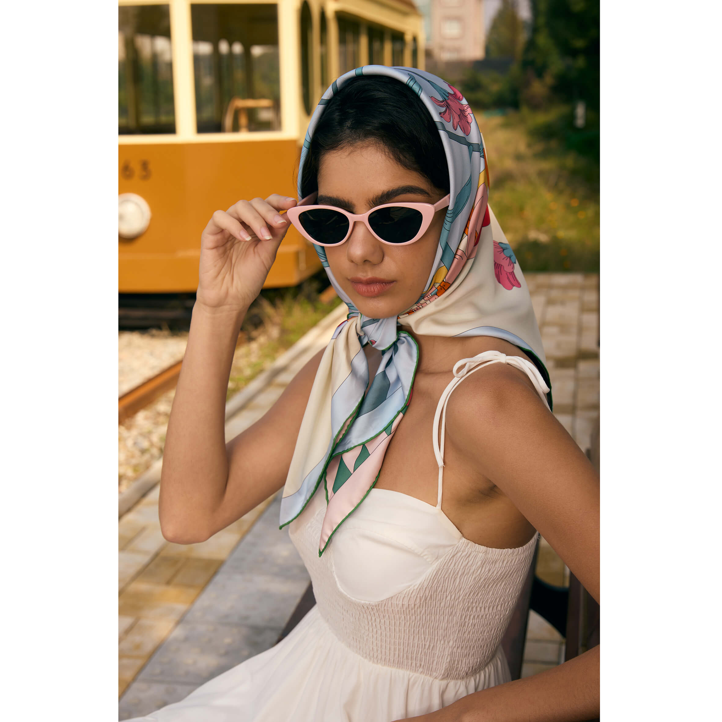 Double Sided Silk Scarf of Flowers Daydreams