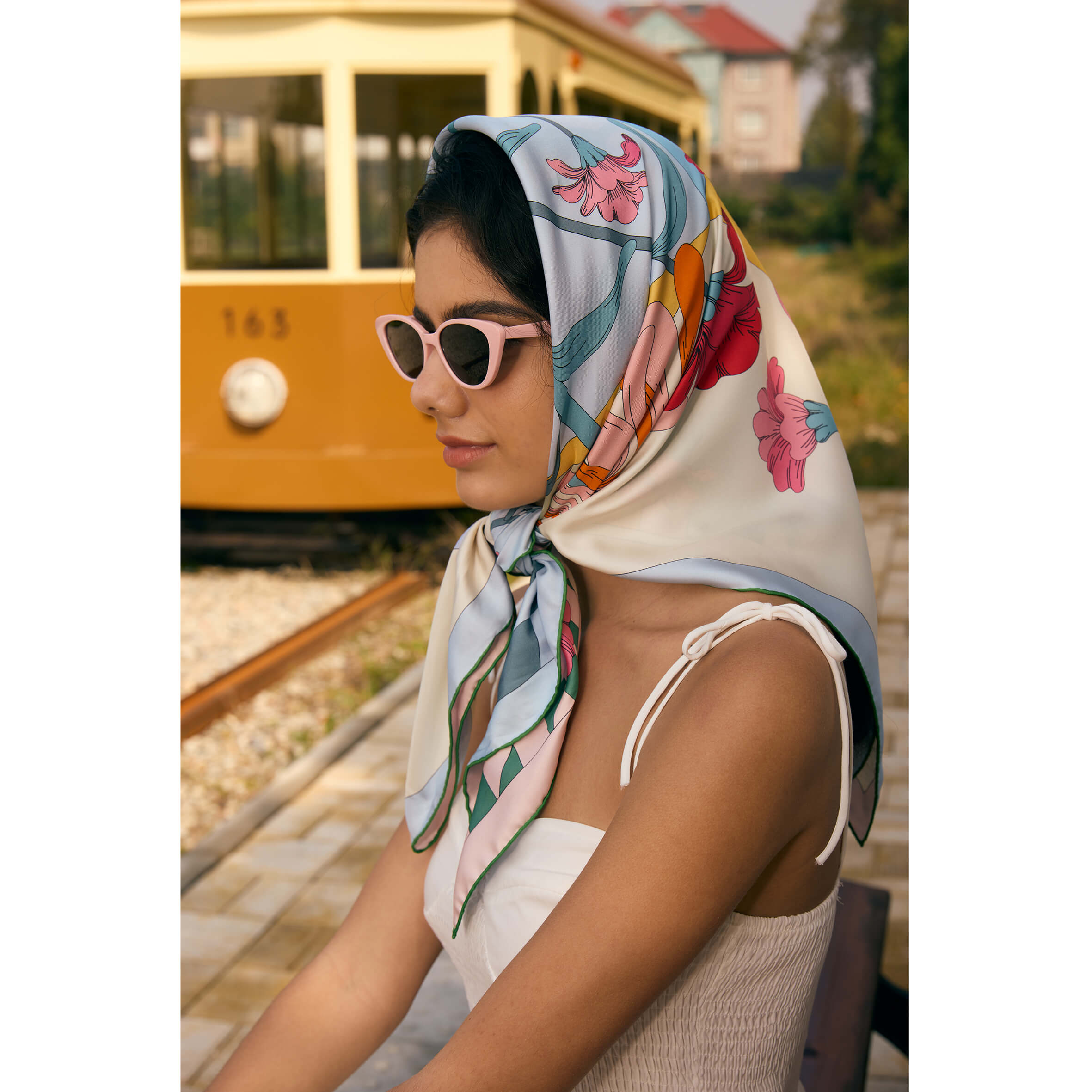 Double Sided Silk Scarf of Flowers Daydreams
