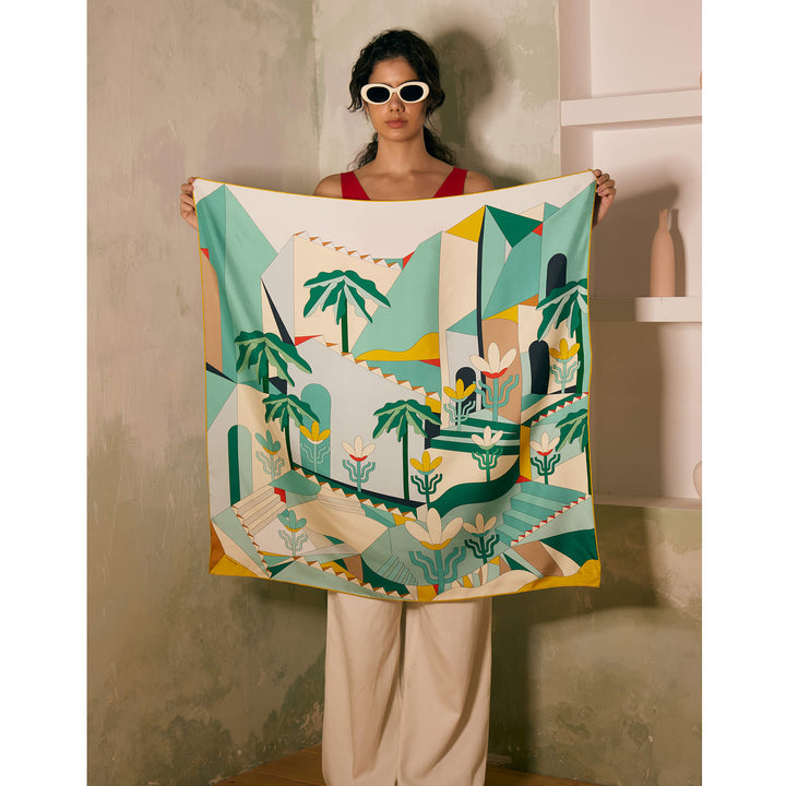 Double Sided Silk Scarf of Tropical Breeze