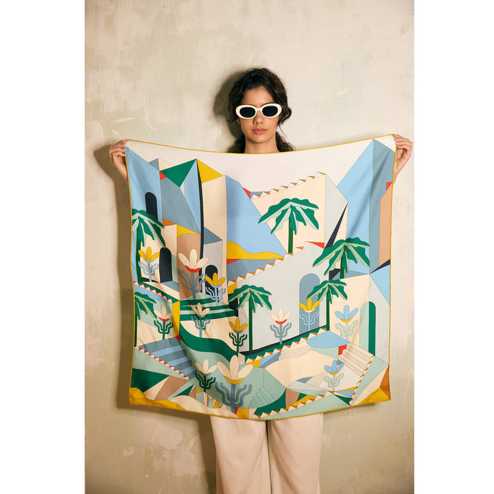 Double Sided Silk Scarf of Tropical Breeze