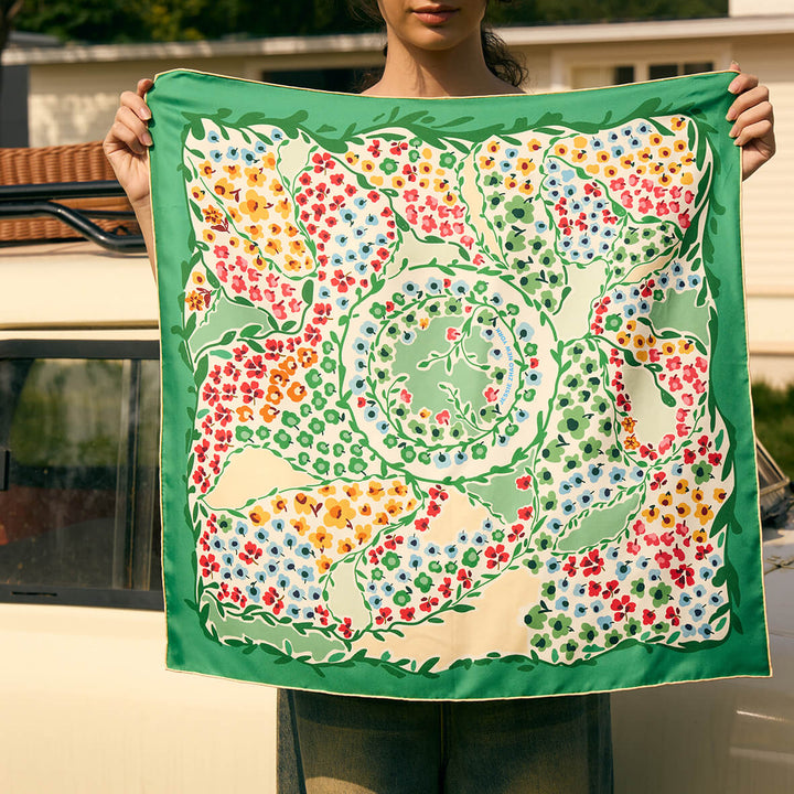 Double Sided Silk Scarf of Garden