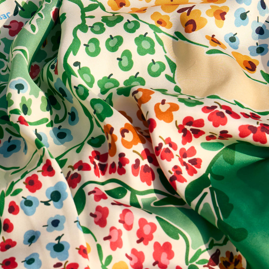 Double Sided Silk Scarf of Garden