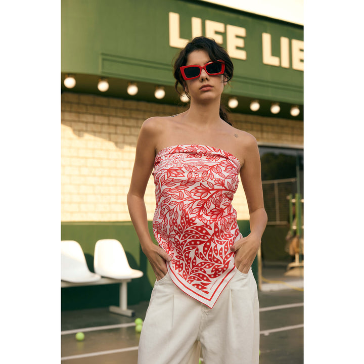 Double Sided Silk Scarf Of Scarlet Tree of Life