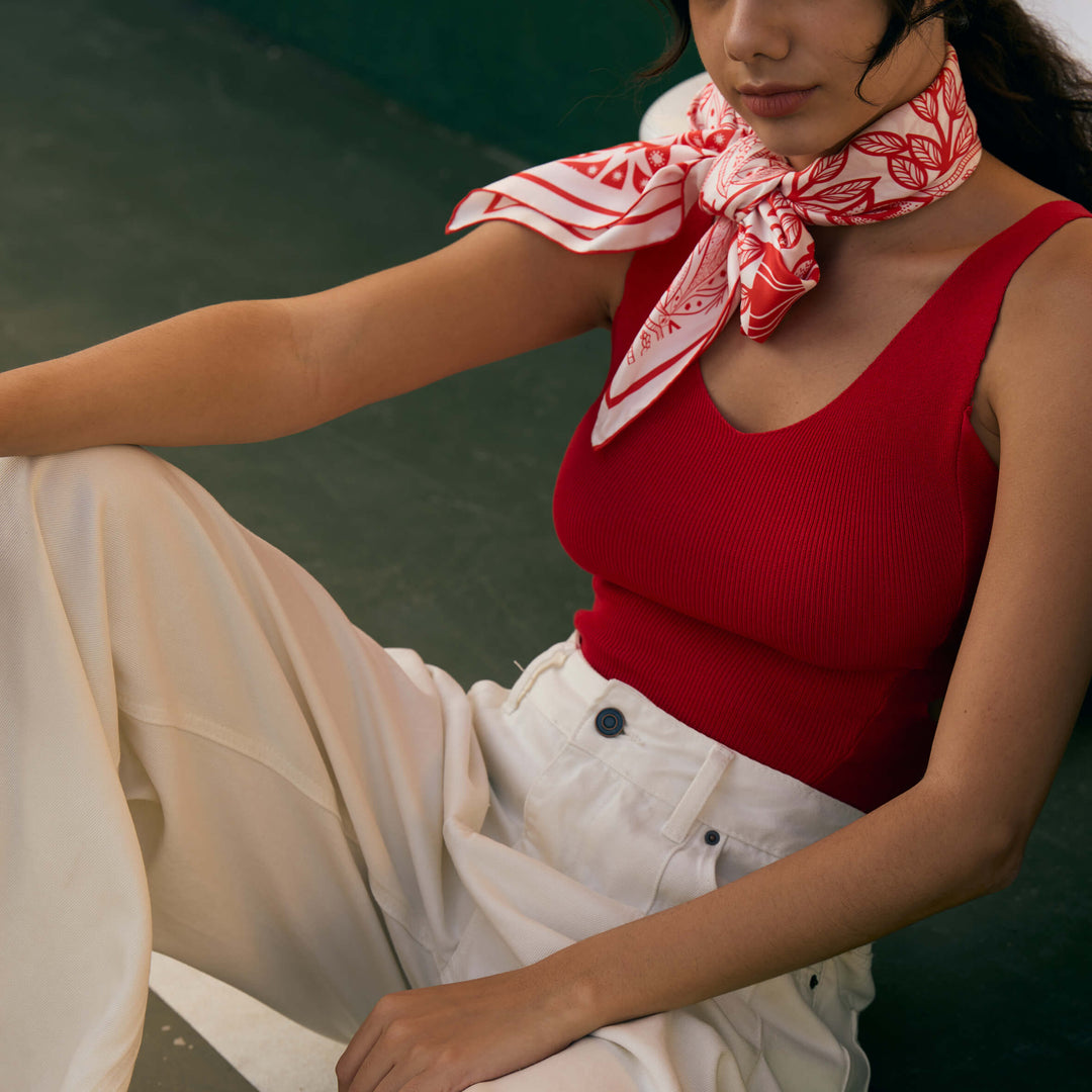 Double Sided Silk Scarf Of Scarlet Tree of Life