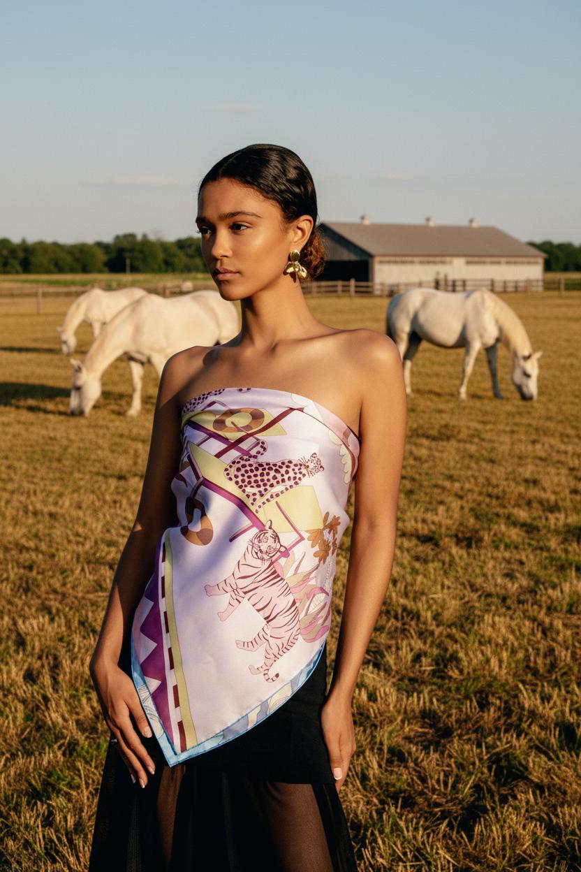 Double Sided Silk Scarf Jungle Party